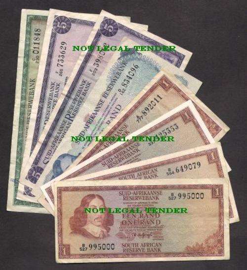 Rsa TW De JONGH R 1 x 4 Banknotes incl REPLACMENT , R 2 x 1, R5 x 2 & R 10 Banknotes