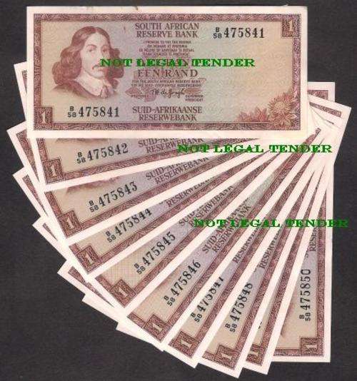 RSA TW DE JONGH R 1 x 10 BANKNOTES IN SEQUENCE - UNC