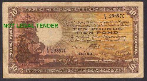 SOUTH AFRICA J POSTMUS 10 POUND BANKNOTE FIRST ISSUE -F1 298970
