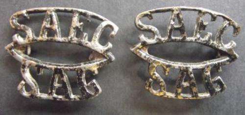 WW II SOUTH AFRICAN ENGINEERING CORPS CAST METAL SHOULDER TITLES Colin Owen # 1390
