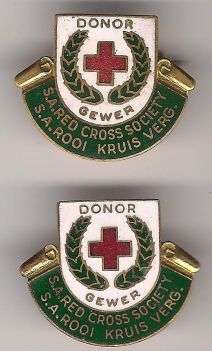 SOUTH AFRICA RED CROSS SOCIETY DONOR ENAMEL LAPEL & BADGE