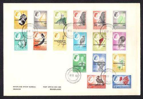 1968 SWAZILAND QE II INDEPENDENCE COMPLETE SET To R 2 ON FIRST DAY COVER