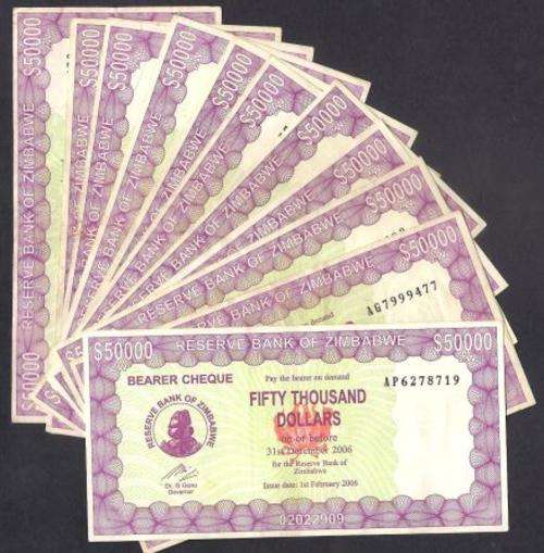 2006 ZIMBABWE $ 50 000 DOLLARS BEARER CHEQUE x 11 - CIRCULATED