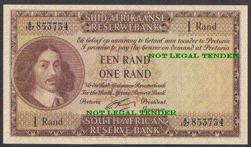 SOUTH AFRICA G RISSIK ONE RAND AFR/ENG  BANKNOTE - UNC !