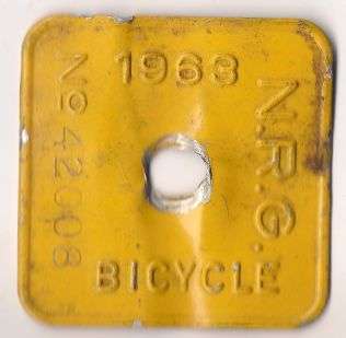 1963 N.R.G BICYCLE LICENSE