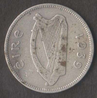 1939 IRELAND 1 SHILLING SILVER COIN
