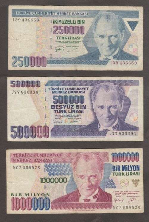 LOT OF TURKEY BANKNOTES UP TO 20 000 000