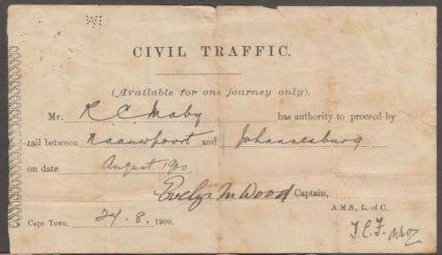 1900 BOER WAR NAAUWPOORT TO JOHANNESBURG TRAVEL PASS & PERMISSION SLIPS TO RESIDE IN NAAUWPOORT