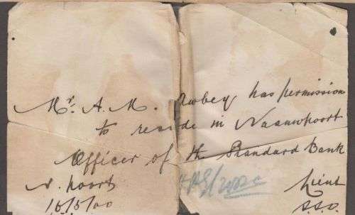 1900 BOER WAR NAAUWPOORT TO JOHANNESBURG TRAVEL PASS & PERMISSION SLIPS TO RESIDE IN NAAUWPOORT