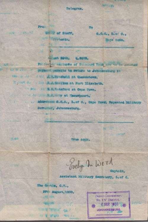 1900 BOER WAR TELEGRAM ,TRAVEL PASS , RESIDENTIAL PERMISSION & NIGHT PASS FOR JOHANNESBURG