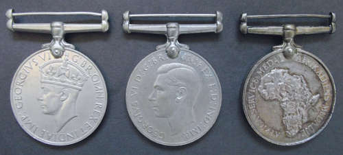 WORLD WAR 2 FULL SIZE MEDALS x 3 INCL DEFENCE & AFRICA MEDAL - Named & Numbered