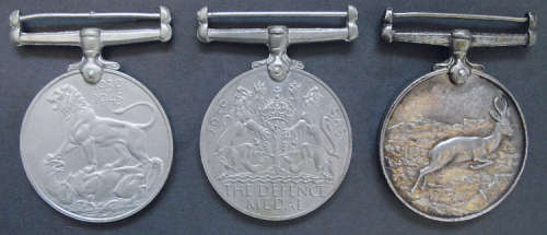 WORLD WAR 2 FULL SIZE MEDALS x 3 INCL DEFENCE & AFRICA MEDAL - Named & Numbered