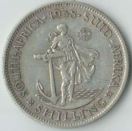 1938 UNION OF SOUTH AFRICA ONE SHILLING SILVER COIN