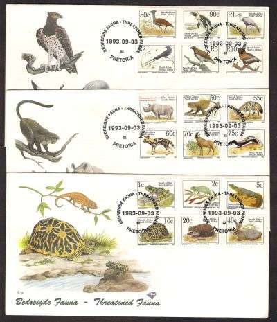 1993 RSA ENDANGERED FAUNA FDC COMPLETE SET OF 3 6.1.a, b & c!