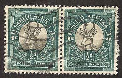 Union SA 1d Springbok Hypenated "WHITE FACED Buck AFRIKAANS Stamp Row 1/12"Listed in UHB