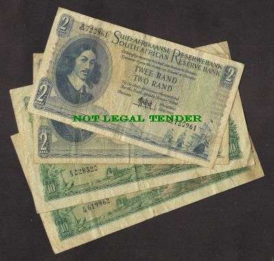 SOUTH AFRICA R 2 x 2 & R 10 x 2 MH DE KOCK BANKNOTES !