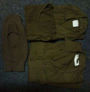 SANDF browns bushjacket, shirt, vest and balaclava