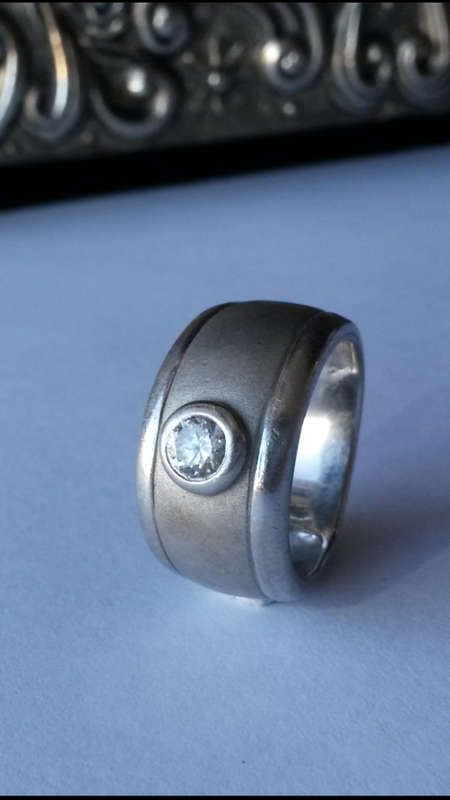 A BEAUTIFUL STERLING SILVER RING SET WITH A GORGEOUS CENTER GEM.
