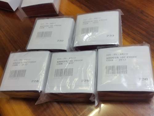 2012 PROOF KRUGER RAND 1 OUNCE .. 34 GRAMS 22ct. PROOF 70.....six available