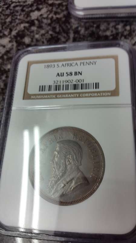 1893 ZAR PENNY GRADED AU 58 BY NGC