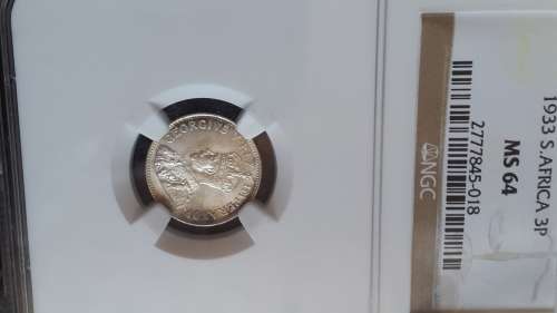 1933  SA UNION 3P GRADED MS 64  BY NGC
