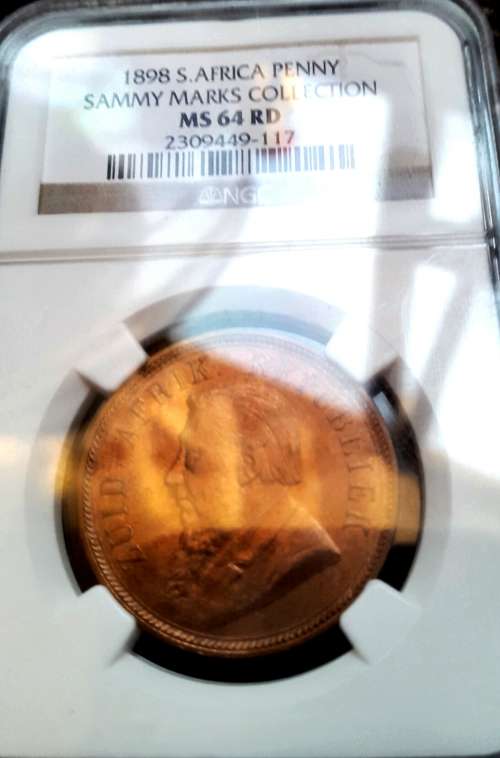 RARE SAMMY MARKS 1898 ZAR PENNY GRADED MS 64 RD BY NGC