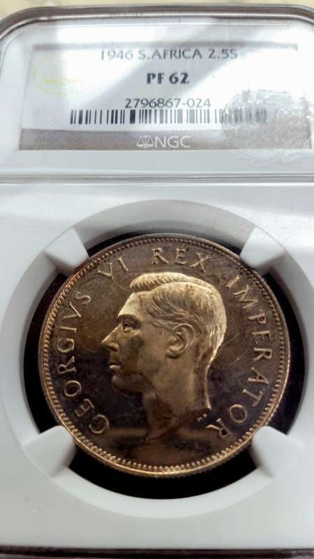 1946 UNION OF SA HALF CROWN GRADED  PF 62 BY NGC