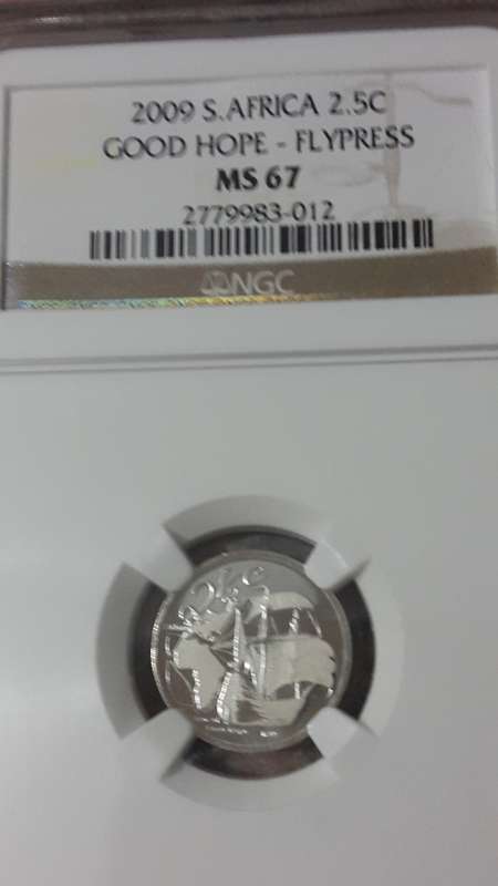 2009 RSA SILVER 2.5 CENTS  GOOD HOPE FLYPRESS GRADED MS 67    BY NGC