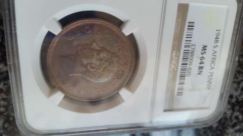 1948   SA UNION PENNY  GRADED  MS 64 BN  BY NGC!