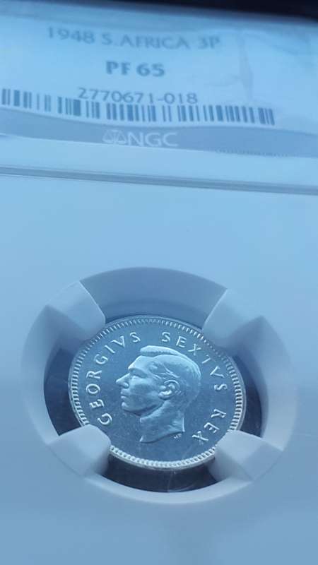 1948 UNION OF SA 3P  GRADED  PF 65  BY NGC