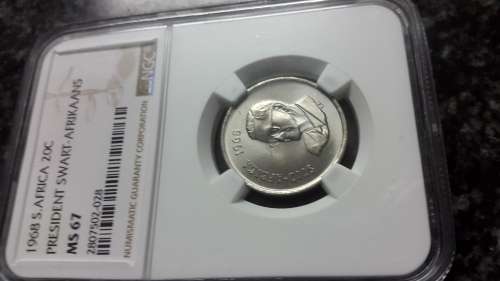 1968 RSA  20 CENTS  GRADED MS 67    BY NGC