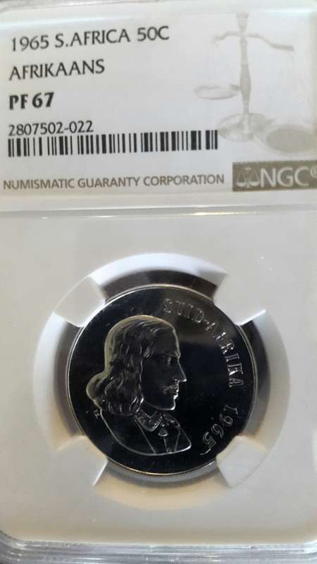 1965 RSA 50 CENTS AFRIKAANS GRADED PF67 BY NGC