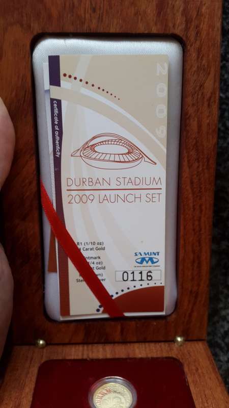 FIFA WORLD CUP... DURBAN STADIUM LAUNCH 2009. 1/4 OZ 24CT,  1/10th OZ 24 CT, 1 OZ R2 STERLING SILVER