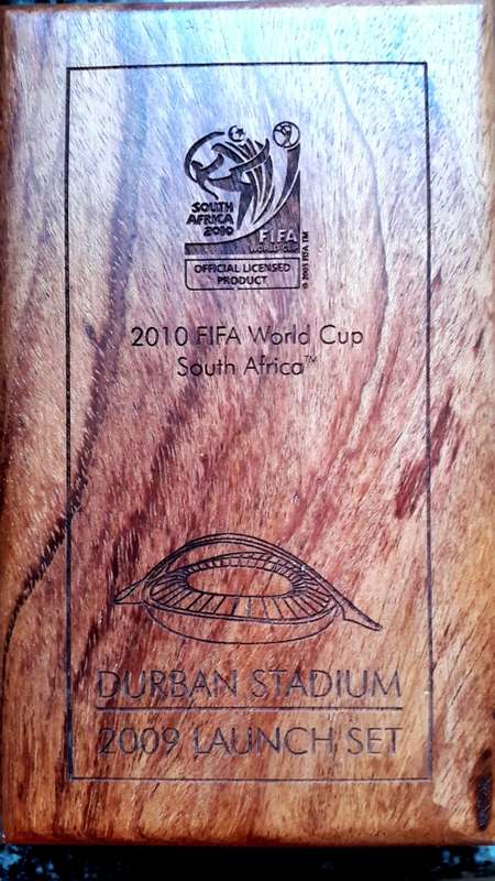 FIFA WORLD CUP... DURBAN STADIUM LAUNCH 2009. 1/4 OZ 24CT,  1/10th OZ 24 CT, 1 OZ R2 STERLING SILVER
