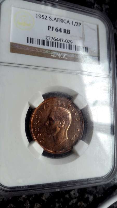 1952 SA UNION HALF PENNY GRADED  PF 64 RB BY NGC