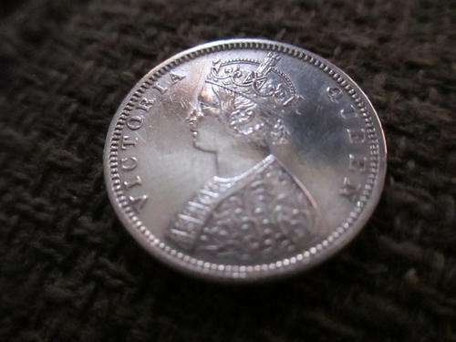 INDIA 1874 HALF RUPIE - STERLING SILVER- UNC DETAILS