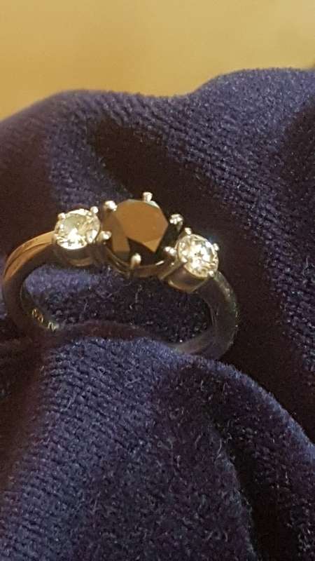 Stunning and elegant Platinum white and black diamond ring. Please read description