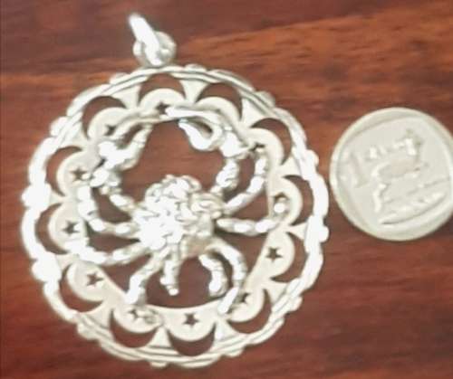Very large sterling silver cancer star sign pendant. Lenght 55 mm