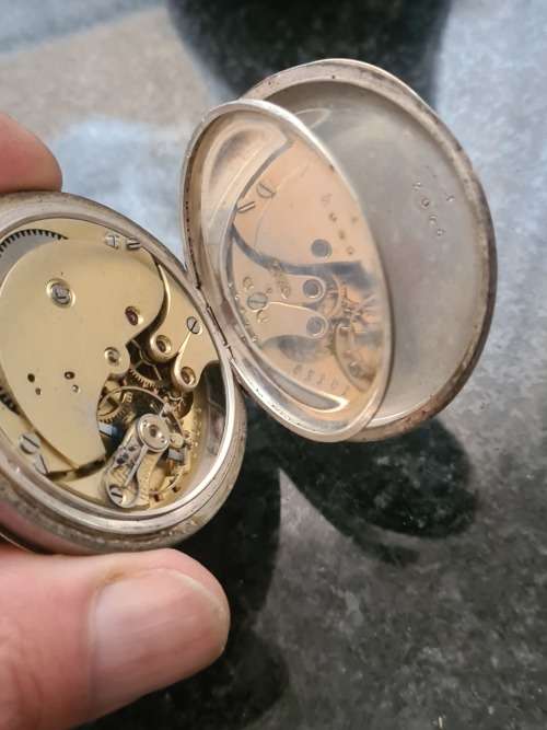 Antique solid 0.935 silver Swiss pocket watch  RW BARR. Weight 123.74 GRAMS .935 SILVER