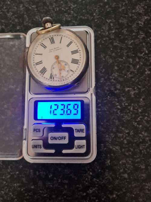 Antique solid 0.935 silver Swiss pocket watch  RW BARR. Weight 123.74 GRAMS .935 SILVER