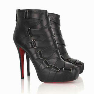 HOT !!! " CHRISTIAN LOUBOUTIN BOOTIES NITOINIMOI BANDAGE LEATHER BLACK RED BOTTOM SHOE !!!"
