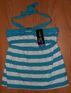 Free2bU - Turquoise/White Halter Top - size 10