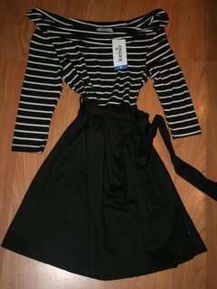 Kelso - Stripped Midi Off the Shoulder Dress - size 10