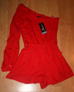 Free2bU - Red one Shoulder Shorts Jumpsuit - Size 8