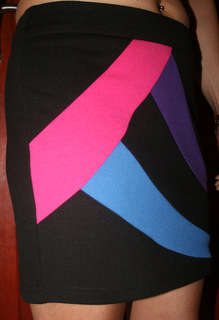 Free2bU - Black Miniskirt with Multicoloured Panels - size 14