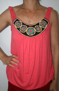 Kelso Coral beaded Tunic Top - Size 8