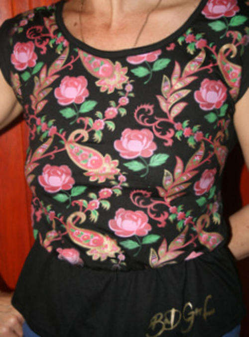 Bad Girl - Black Floral Designer Tee Shirt - size small