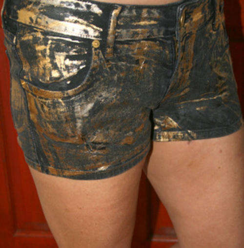Free2bU - Gold Cheeky Denim Shorts - 16  "HIP SIZE 92cm"