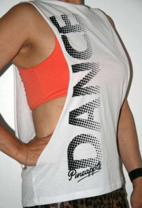 Pineapple -  Orange and White "Dance"  sports bra & baggy tank - size 8