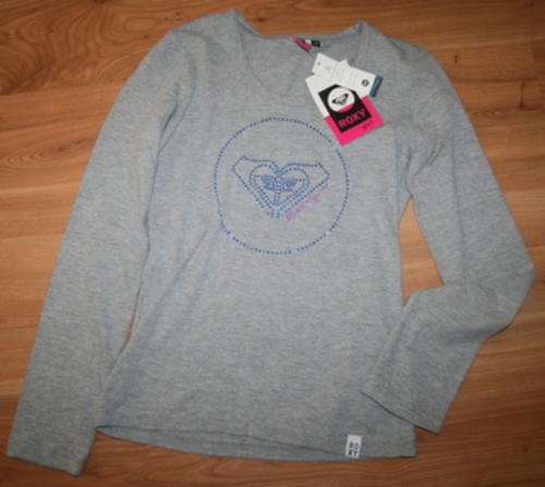 Roxy Girl - Grey Studded Long Sleeve Tee Shirt - size 11/12